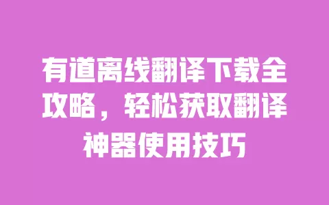 有道离线翻译下载全攻略，轻松获取翻译神器使用技巧 一