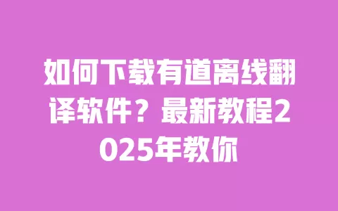 如何下载有道离线翻译软件？最新教程2025年教你 一