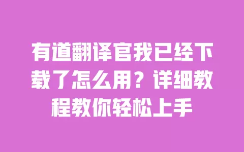 有道翻译官我已经下载了怎么用？详细教程教你轻松上手 一