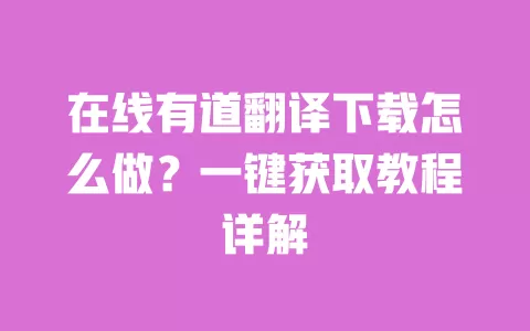 在线有道翻译下载怎么做？一键获取教程详解 一