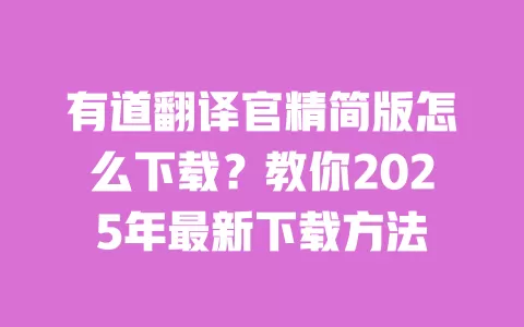 有道翻译官精简版怎么下载?教你2025年最新下载方法 一