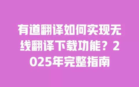 有道翻译如何实现无线翻译下载功能？2025年完整指南 一