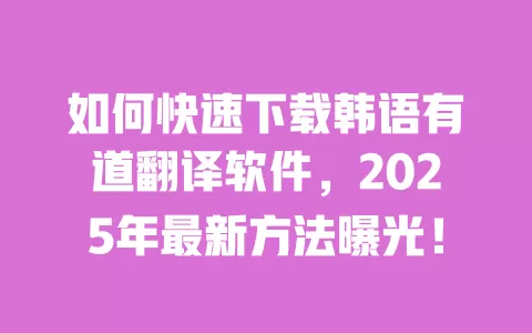 如何快速下载韩语有道翻译软件,2025年最新方法曝光! 一