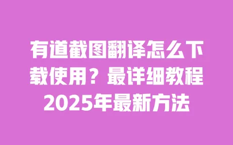有道截图翻译怎么下载使用？最详细教程2025年最新方法 一
