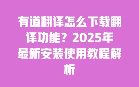 有道翻译怎么下载翻译功能？2025年最新安装使用教程解析 一
