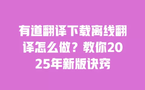 有道翻译下载离线翻译怎么做？教你2025年新版诀窍 一