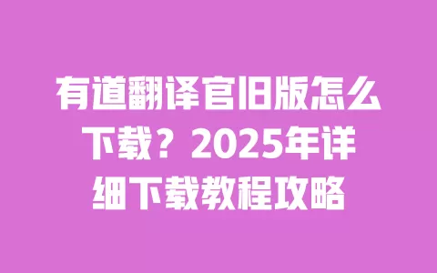 有道翻译官旧版怎么下载？2025年详细下载教程攻略 一