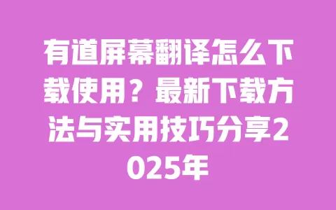 有道屏幕翻译怎么下载使用？最新下载方法与实用技巧分享2025年 一
