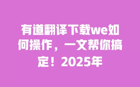 有道翻译下载we如何操作，一文帮你搞定！2025年 一
